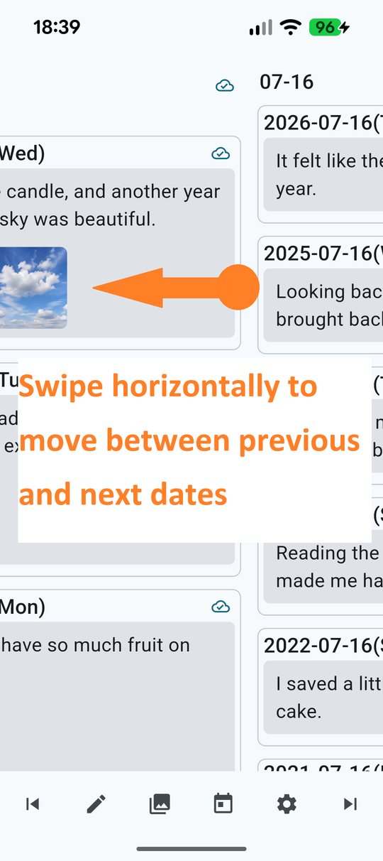 Swiping sideways to move to the previous or next date