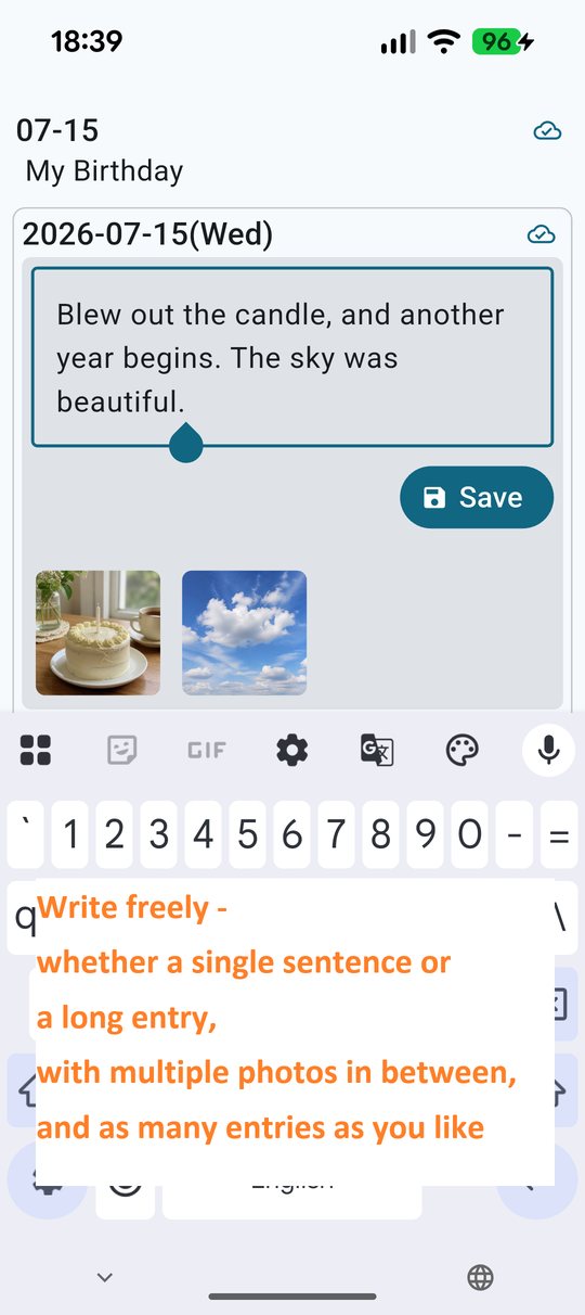 The editor: write text and add as many photos as you like