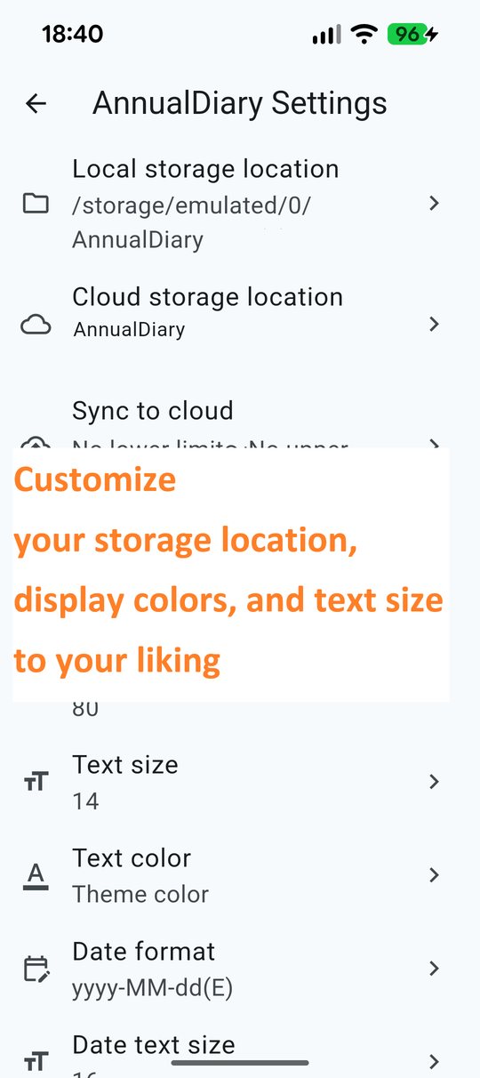 Settings for the Google Drive storage location, text size, and colors